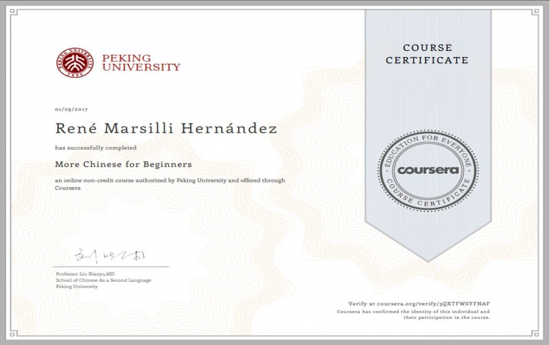 Peking University China México Samcanservies René Marsilli Certificate