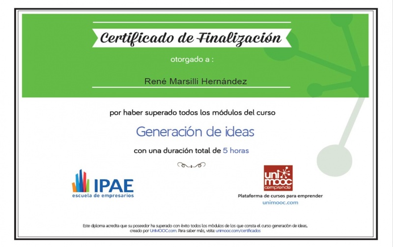 CoF Certif. de Finalización IPAE, Perú
